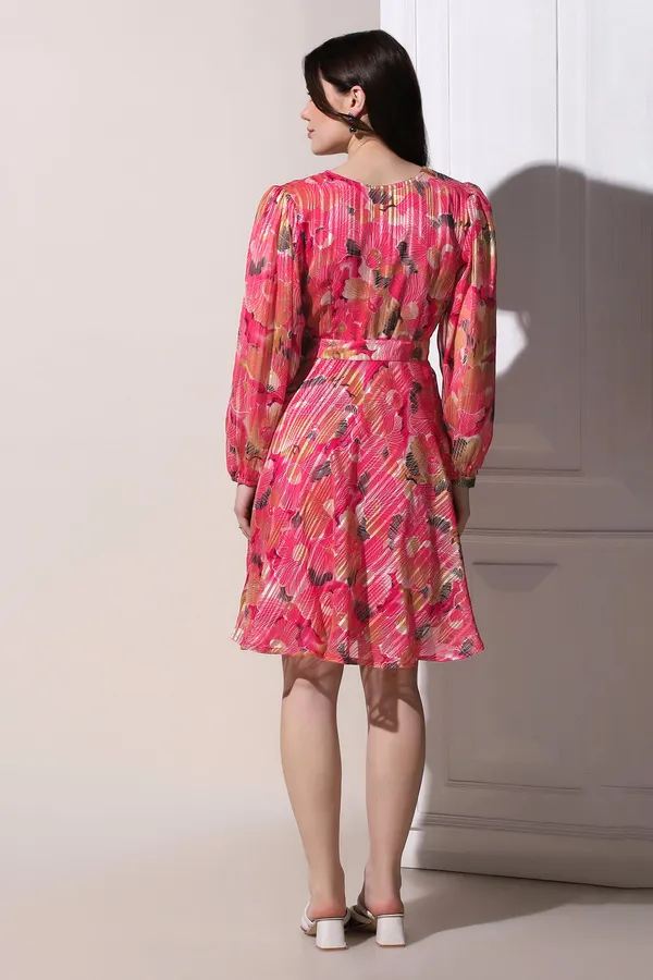 Pink_Georgette_All-Over_Print_Above_Knee_Length_Dress_For_Women