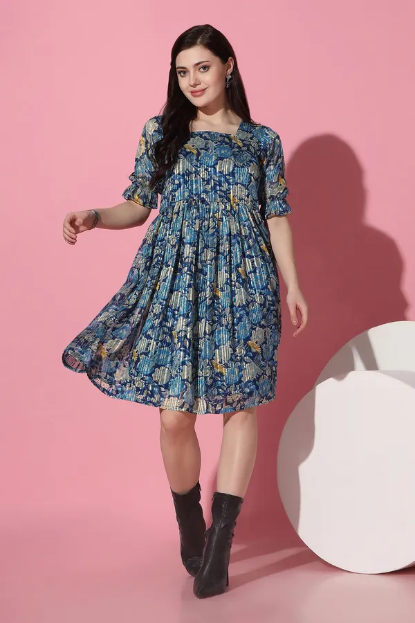 Blue_Georgette_Floral_Print_Knee_Length_Dress_For_Women