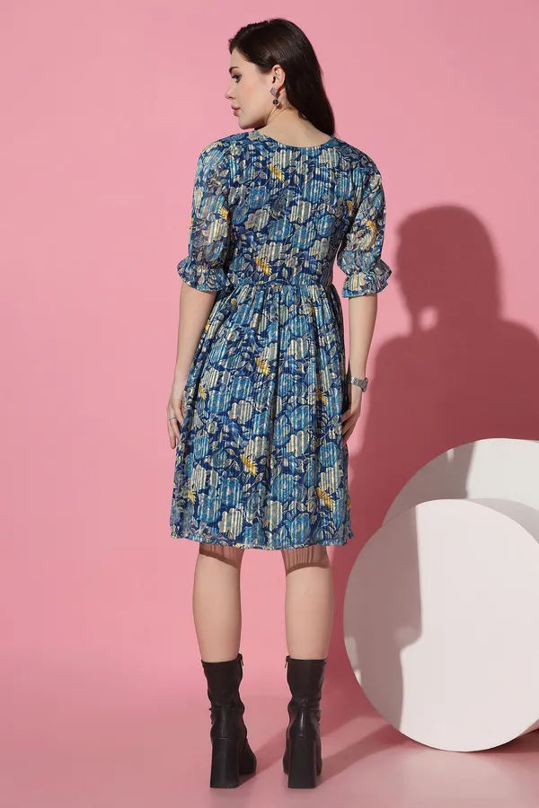 Blue_Georgette_Floral_Print_Knee_Length_Dress_For_Women