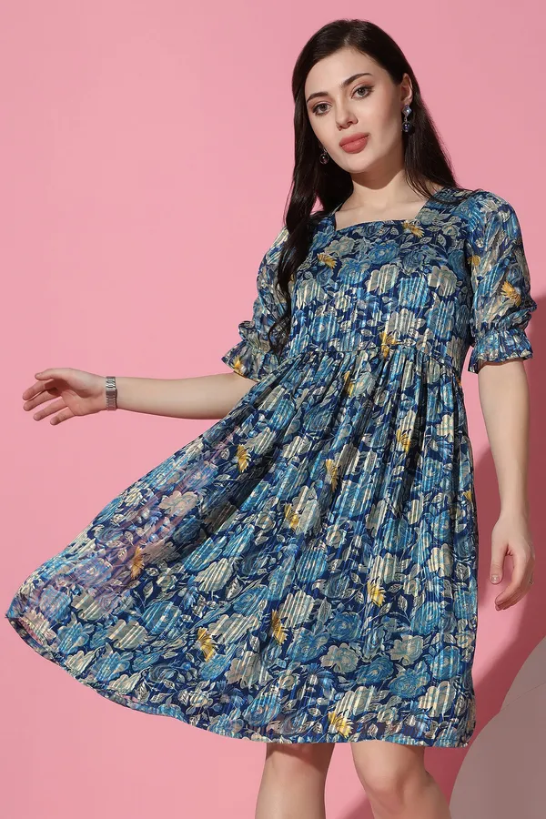 Blue_Georgette_Floral_Print_Knee_Length_Dress_For_Women