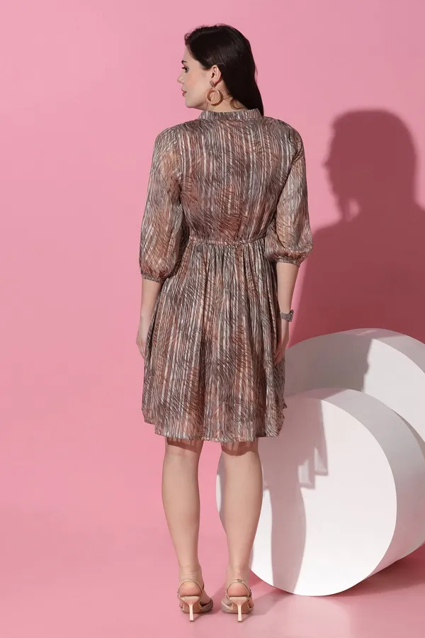 Brown_Georgette_All-Over_Print_Above_Knee_Length_Dress_For_Women