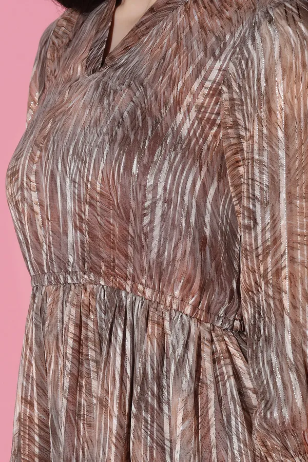 Brown_Georgette_All-Over_Print_Above_Knee_Length_Dress_For_Women