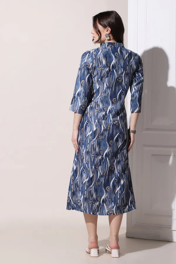 Blue_Muslin_All-Over_Print_Calf_Length_Dress_For_Women