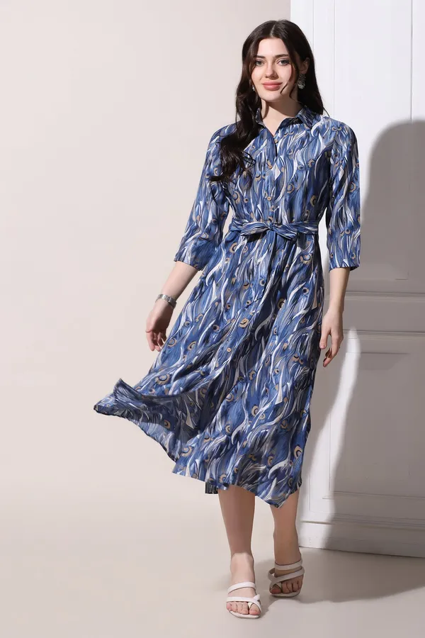 Blue_Muslin_All-Over_Print_Calf_Length_Dress_For_Women