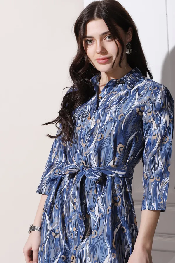 Blue_Muslin_All-Over_Print_Calf_Length_Dress_For_Women