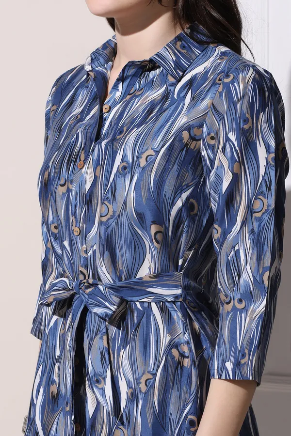 Blue_Muslin_All-Over_Print_Calf_Length_Dress_For_Women
