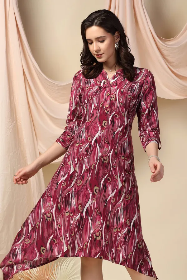 Wine_Muslin_All-Over_Print_Calf_Length_Dress_For_Women