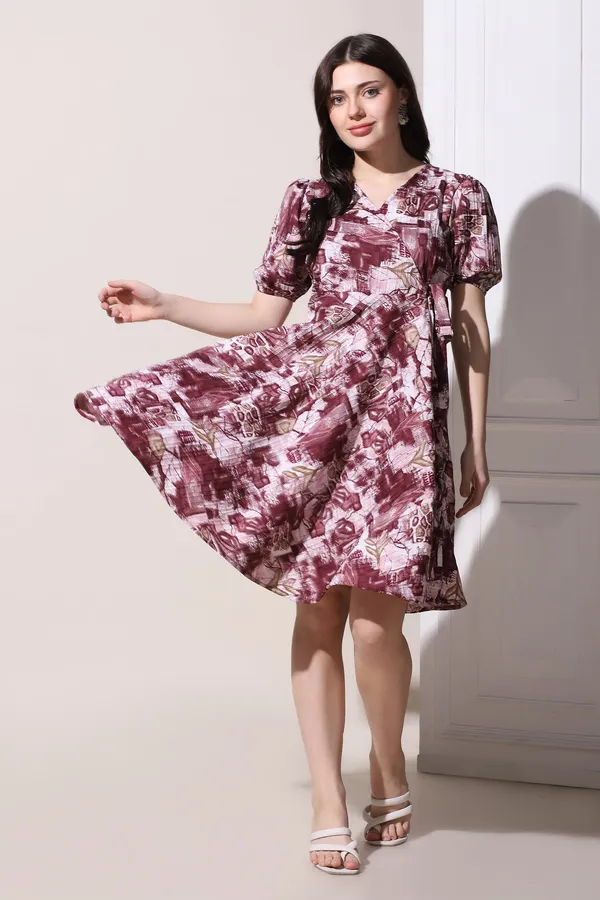 Wine_Cotton_Blend_All-Over_Print_Above_Knee_Length_Dress_For_Women
