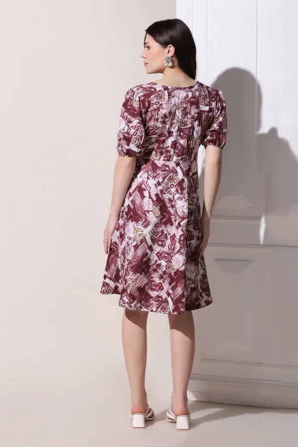 Wine_Cotton_Blend_All-Over_Print_Above_Knee_Length_Dress_For_Women