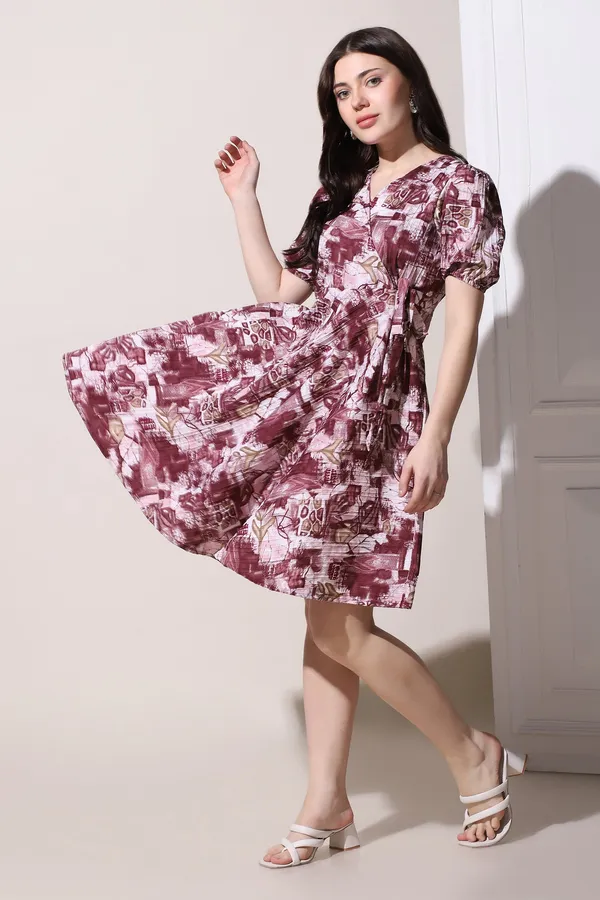 Wine_Cotton_Blend_All-Over_Print_Above_Knee_Length_Dress_For_Women