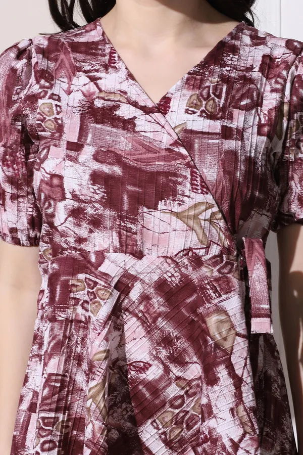 Wine_Cotton_Blend_All-Over_Print_Above_Knee_Length_Dress_For_Women