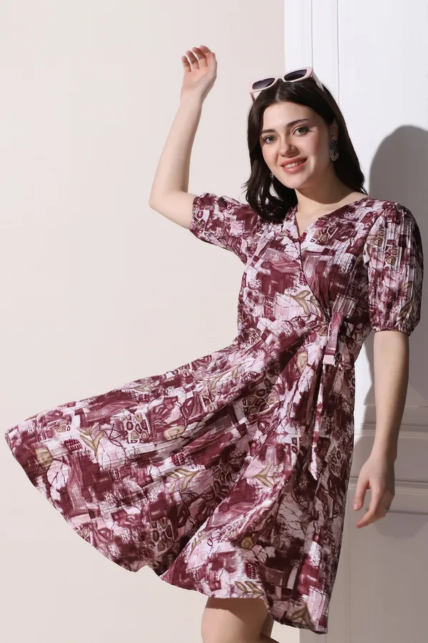 Wine_Cotton_Blend_All-Over_Print_Above_Knee_Length_Dress_For_Women