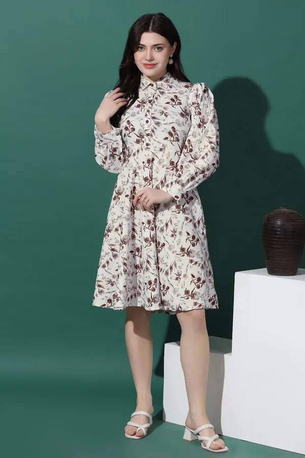 White_Dress_with_Floral_Print_|_Premium_Fabric_and_Knee_Length_Dress_For_Women