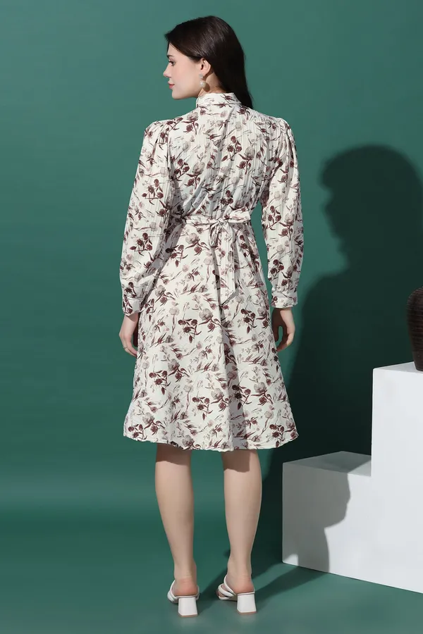 White_Dress_with_Floral_Print_|_Premium_Fabric_and_Knee_Length_Dress_For_Women