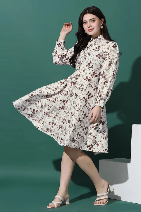 White_Dress_with_Floral_Print_|_Premium_Fabric_and_Knee_Length_Dress_For_Women