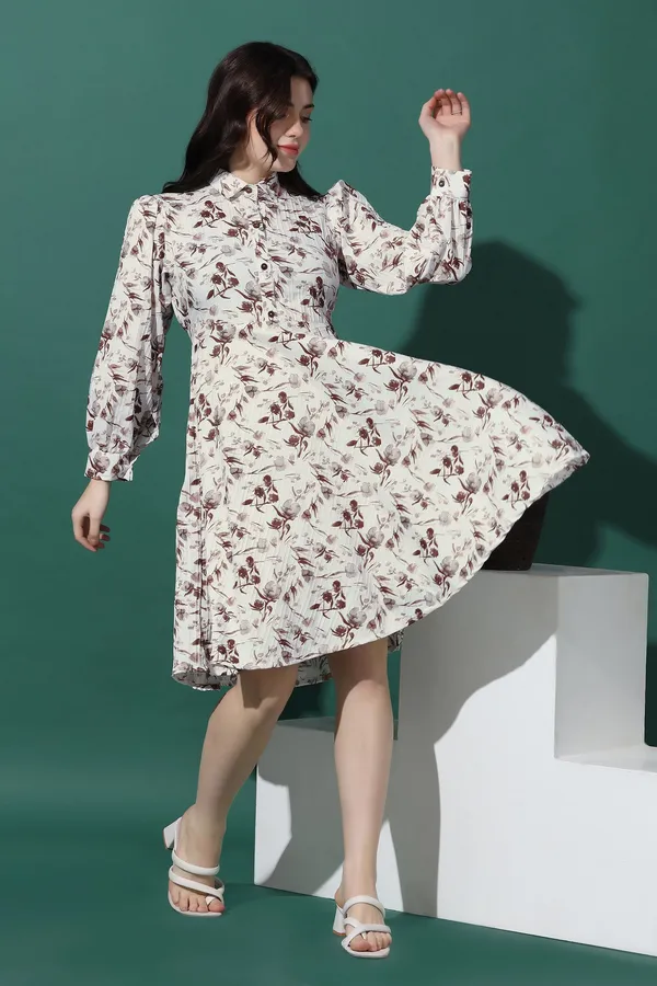 White_Dress_with_Floral_Print_|_Premium_Fabric_and_Knee_Length_Dress_For_Women