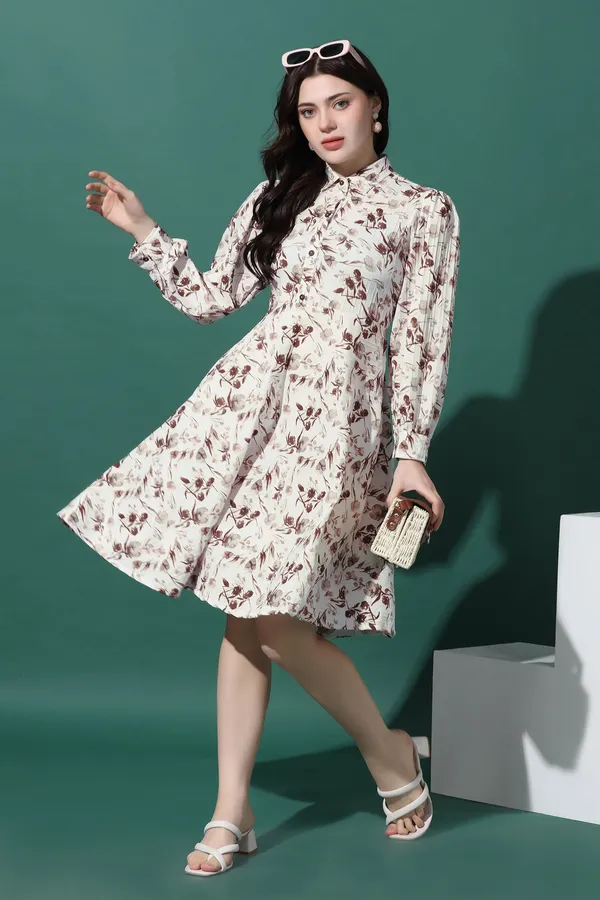 White_Dress_with_Floral_Print_|_Premium_Fabric_and_Knee_Length_Dress_For_Women