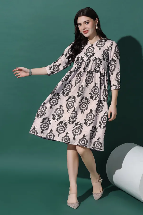 Grey_Dress_with_Floral_Print_|_Premium_Fabric_and_Knee_Length_Dress_For_Women