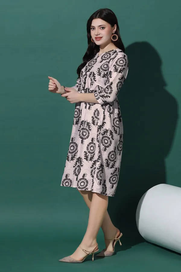 Grey_Dress_with_Floral_Print_|_Premium_Fabric_and_Knee_Length_Dress_For_Women