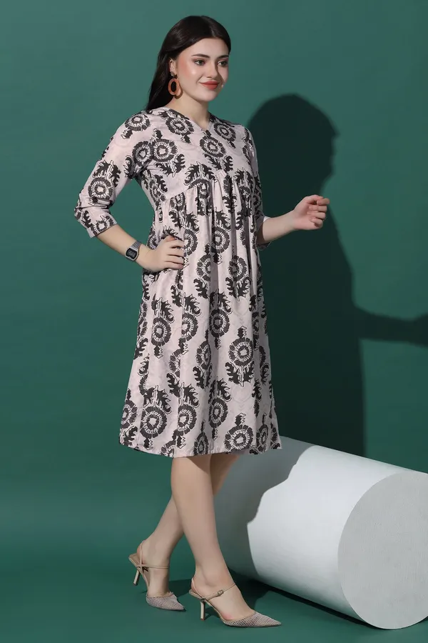 Grey_Dress_with_Floral_Print_|_Premium_Fabric_and_Knee_Length_Dress_For_Women