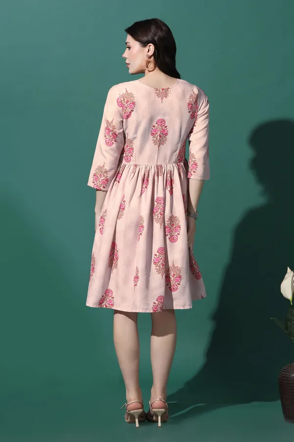 Light_Peach_Dress_with_Floral_Print_|_Premium_Fabric_and_Knee_Length_Dress_For_Women