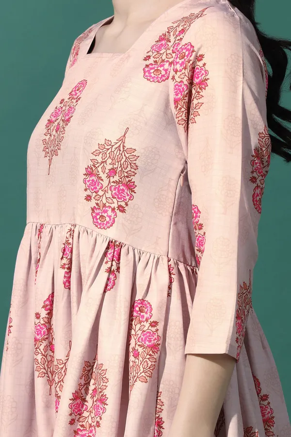 Light_Peach_Dress_with_Floral_Print_|_Premium_Fabric_and_Knee_Length_Dress_For_Women