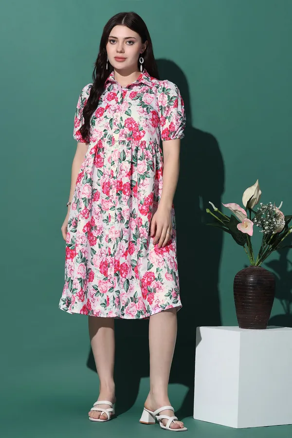 Multicolor_Dress_with_Floral_Print_|_Premium_Fabric_and_Knee_Length_Dress_For_Women