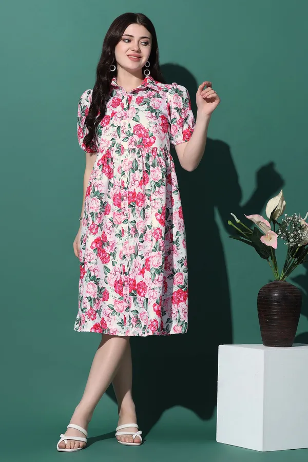 Multicolor_Dress_with_Floral_Print_|_Premium_Fabric_and_Knee_Length_Dress_For_Women