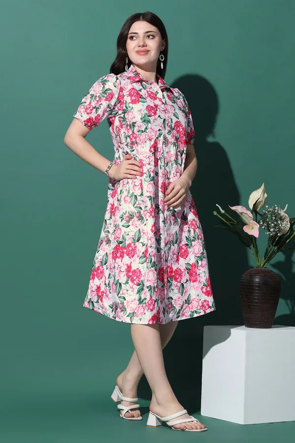 Multicolor_Dress_with_Floral_Print_|_Premium_Fabric_and_Knee_Length_Dress_For_Women