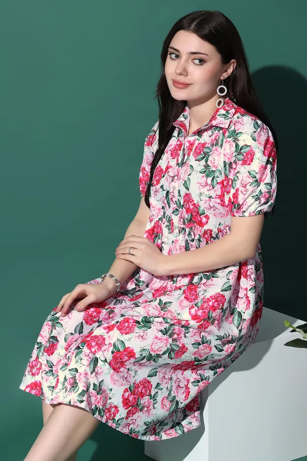 Multicolor_Dress_with_Floral_Print_|_Premium_Fabric_and_Knee_Length_Dress_For_Women