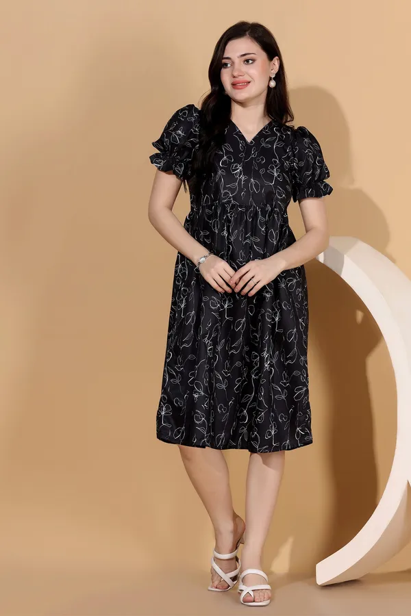 Black_Dress_with_Floral_Print_|_Premium_Fabric_and_Knee_Length_Dress_For_Women