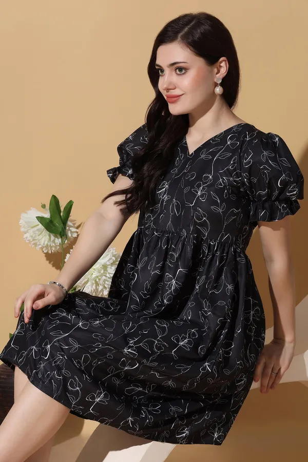 Black_Dress_with_Floral_Print_|_Premium_Fabric_and_Knee_Length_Dress_For_Women