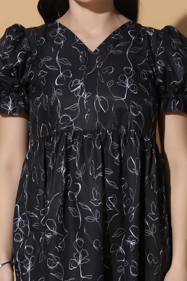 Black_Dress_with_Floral_Print_|_Premium_Fabric_and_Knee_Length_Dress_For_Women