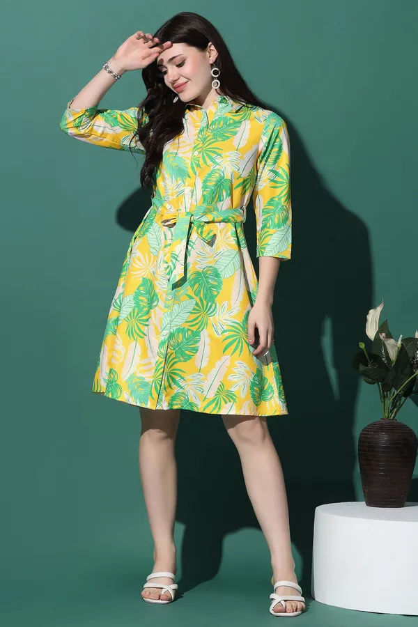 Lemon_Yellow_Dress_with_Floral_Print_|_Premium_Fabric_and_Knee_Length_Dress_For_Women