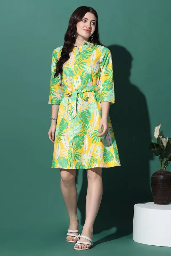 Lemon_Yellow_Dress_with_Floral_Print_|_Premium_Fabric_and_Knee_Length_Dress_For_Women