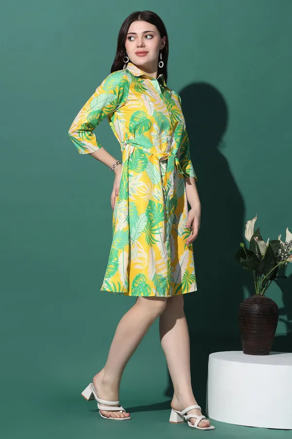 Lemon_Yellow_Dress_with_Floral_Print_|_Premium_Fabric_and_Knee_Length_Dress_For_Women