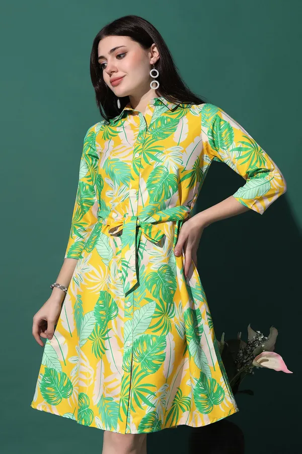 Lemon_Yellow_Dress_with_Floral_Print_|_Premium_Fabric_and_Knee_Length_Dress_For_Women