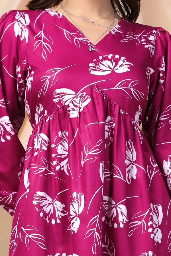 Magenta_Dress_with_Floral_Print_|_Premium_Fabric_and_Knee_Length_Dress_For_Women