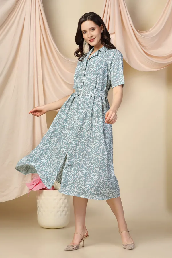 Sea_Green_Polyester_Dress_with_Floral_Print_|_Premium_Fabric_and_Calf_Length_Dress_For_Women