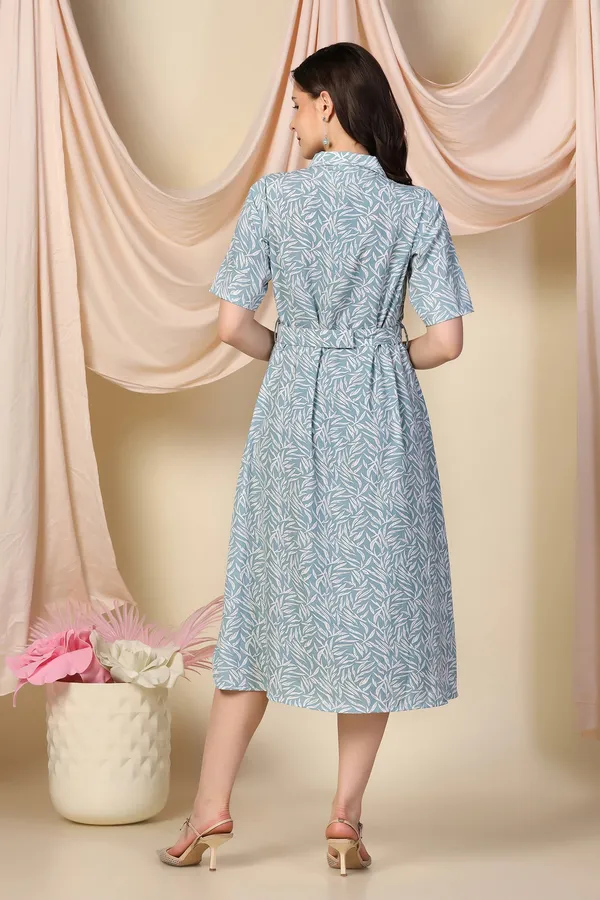 Sea_Green_Polyester_Dress_with_Floral_Print_|_Premium_Fabric_and_Calf_Length_Dress_For_Women