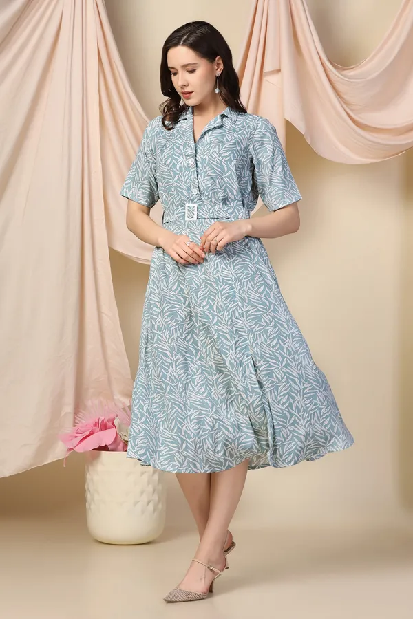 Sea_Green_Polyester_Dress_with_Floral_Print_|_Premium_Fabric_and_Calf_Length_Dress_For_Women