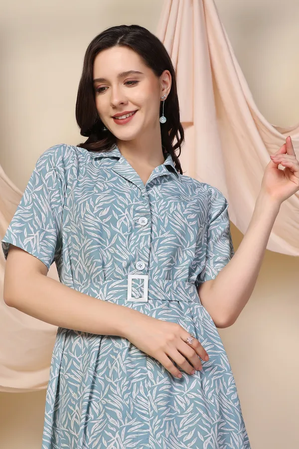 Sea_Green_Polyester_Dress_with_Floral_Print_|_Premium_Fabric_and_Calf_Length_Dress_For_Women