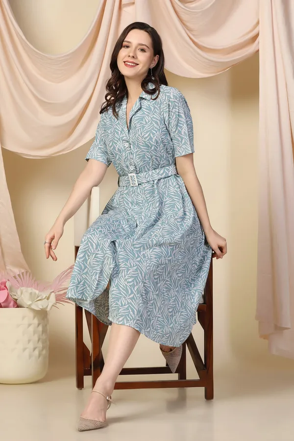 Sea_Green_Polyester_Dress_with_Floral_Print_|_Premium_Fabric_and_Calf_Length_Dress_For_Women