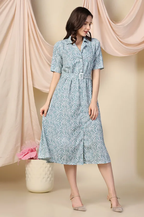 Sea_Green_Polyester_Dress_with_Floral_Print_|_Premium_Fabric_and_Calf_Length_Dress_For_Women