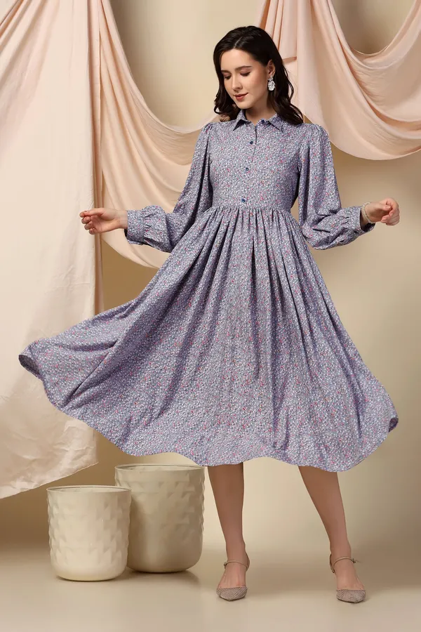 Grey_Polyester_Dress_with_Floral_Print_|_Premium_Fabric_and_Calf_Length_Dress_For_Women