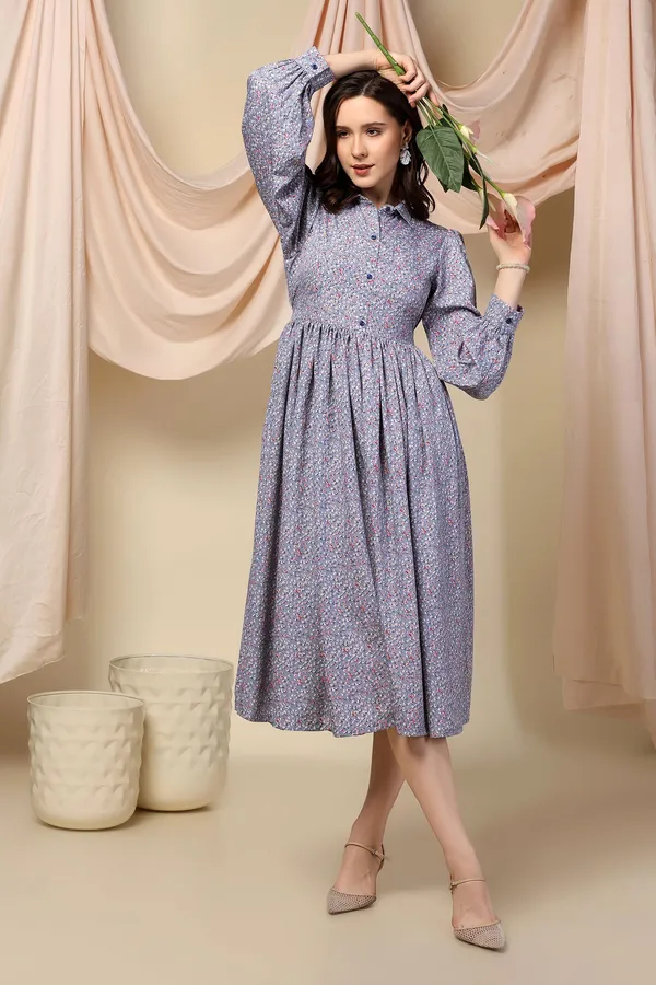 Grey_Polyester_Dress_with_Floral_Print_|_Premium_Fabric_and_Calf_Length_Dress_For_Women
