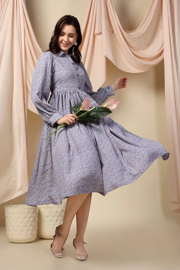 Grey_Polyester_Dress_with_Floral_Print_|_Premium_Fabric_and_Calf_Length_Dress_For_Women