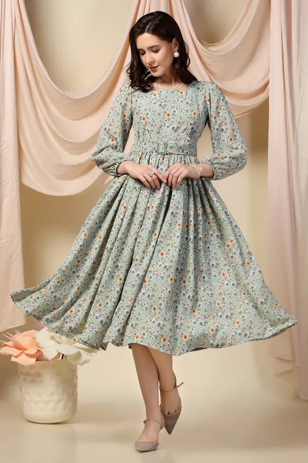 Pista_Lurex_Checks_Dress_with_Floral_Print_|_Premium_Fabric_and_Calf_Length_Dress_For_Women