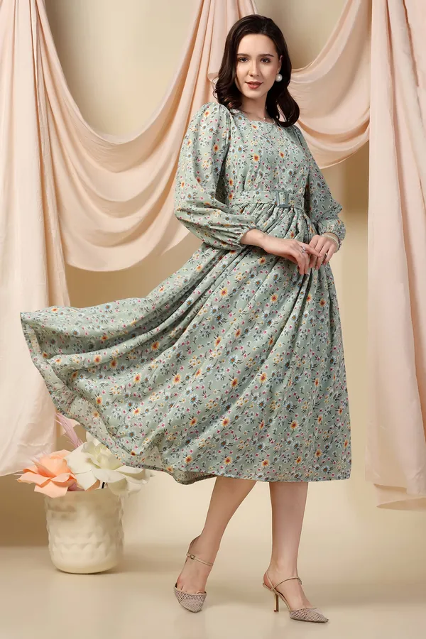 Pista_Lurex_Checks_Dress_with_Floral_Print_|_Premium_Fabric_and_Calf_Length_Dress_For_Women