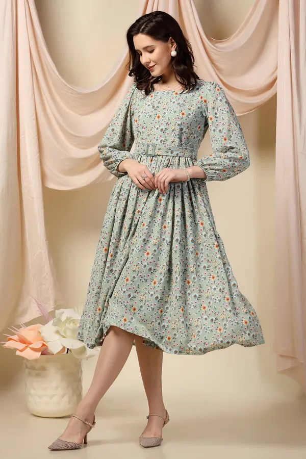 Pista_Lurex_Checks_Dress_with_Floral_Print_|_Premium_Fabric_and_Calf_Length_Dress_For_Women